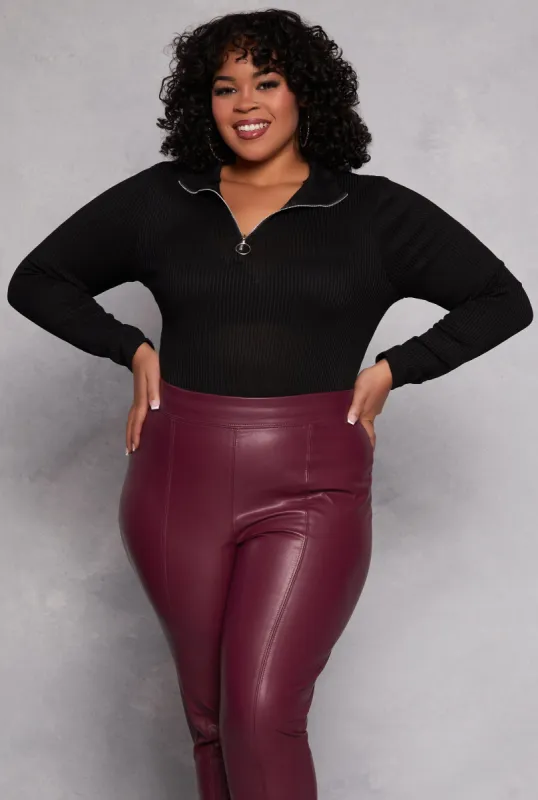 Plus Size Mock Neck Quarter Zip Top sold by Rainbow