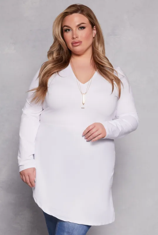 Plus Size Asymmetrical Tunic Top with Necklace sold by Rainbow