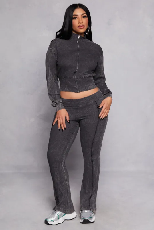 Acid Wash Pintuck Flare Pants sold by Rainbow