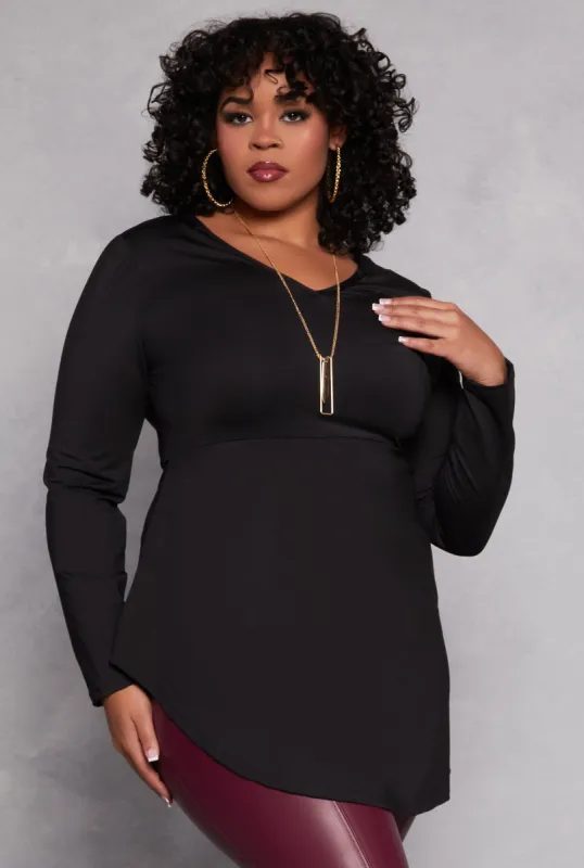 Plus Size Asymmetrical Tunic Top with Necklace sold by Rainbow