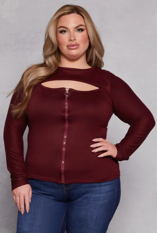 Plus Size Cut Out Zip Front Top sold by Rainbow