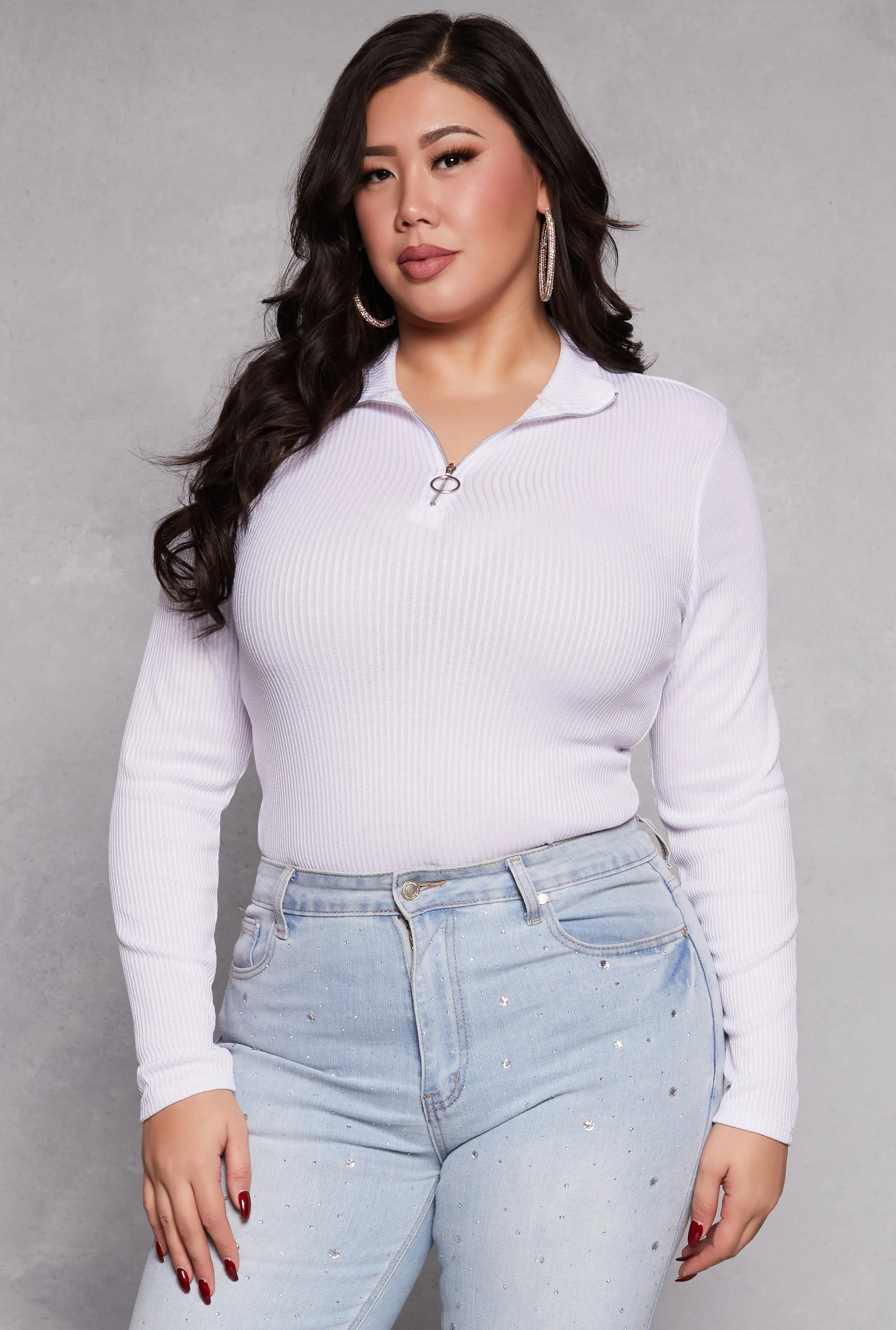 Plus Size Mock Neck Quarter Zip Top sold by Rainbow