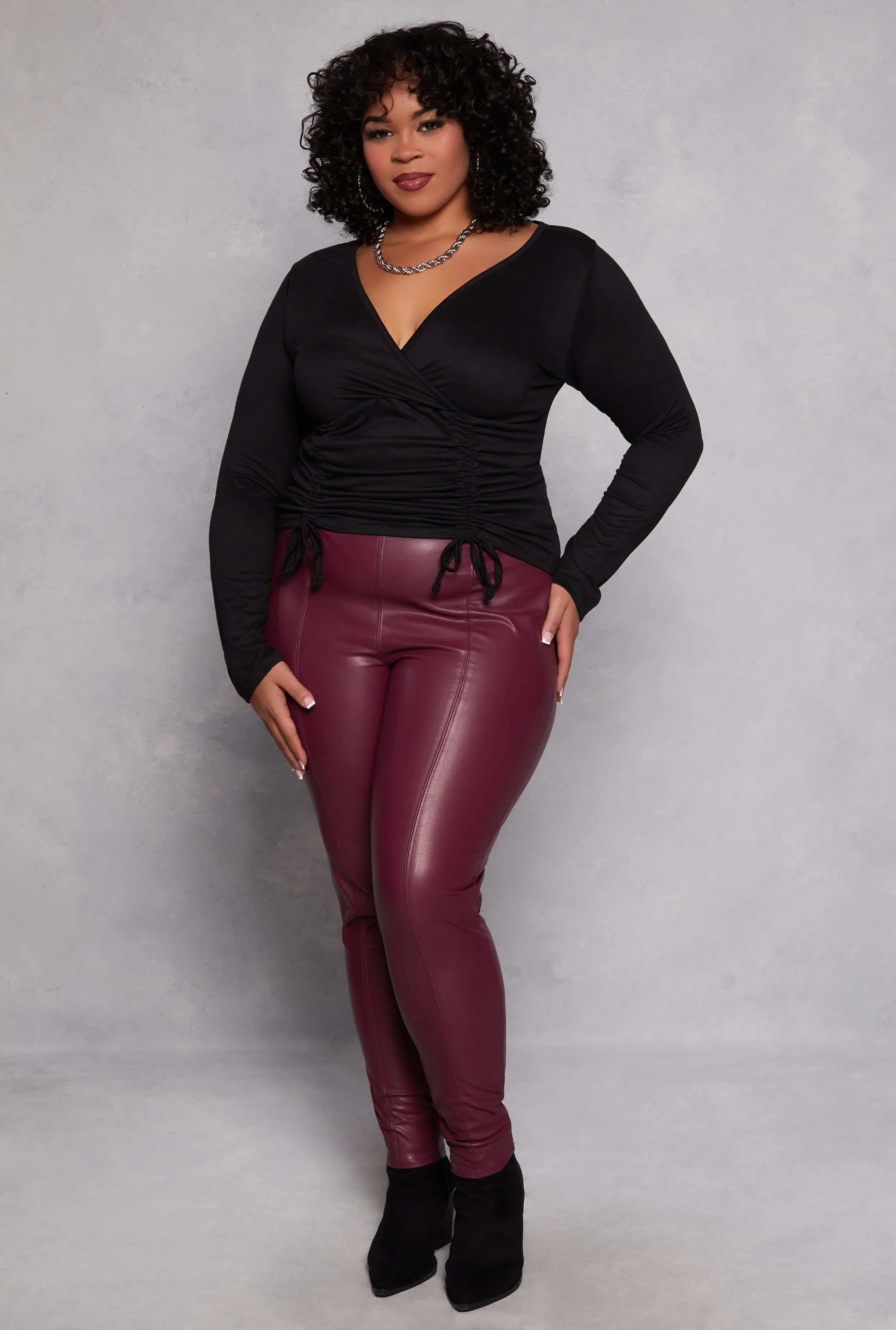 Plus Size Drawstring Ruched Faux Wrap Top sold by Rainbow product image thumbnail 2