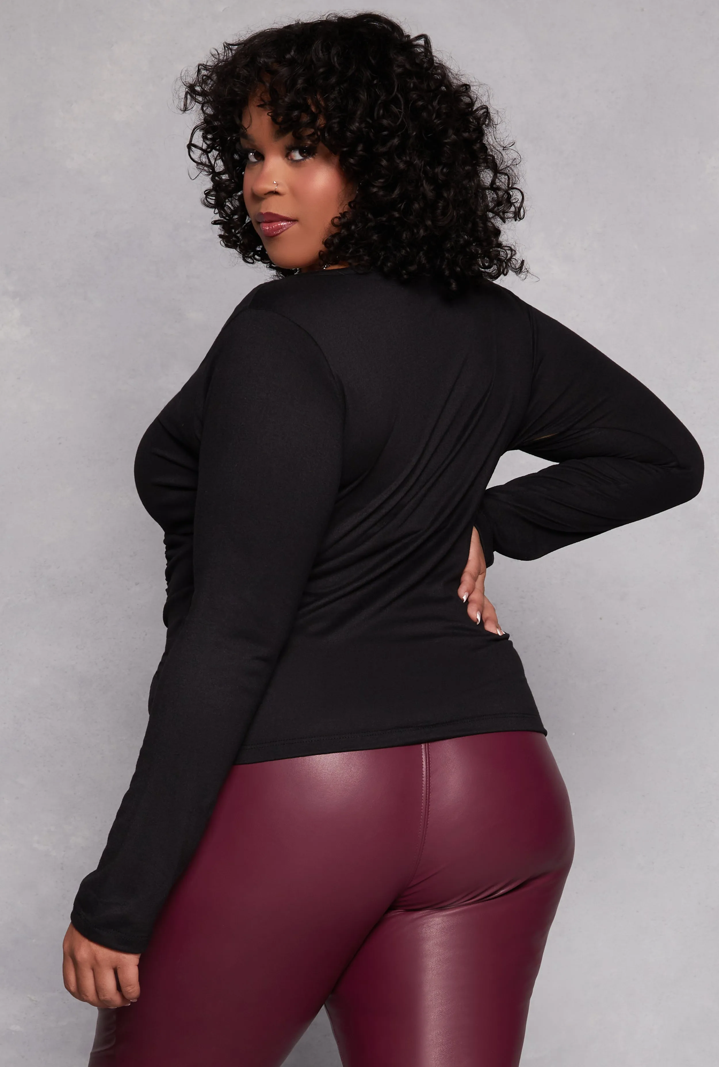 Plus Size Drawstring Ruched Faux Wrap Top sold by Rainbow product image thumbnail 3