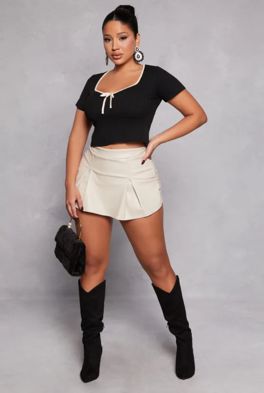 Haute Monde Faux Leather Pleated Skort sold by Rainbow