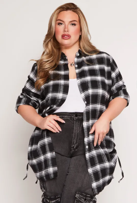 Plus Size Ruched Side Button Front Shirt sold by Rainbow