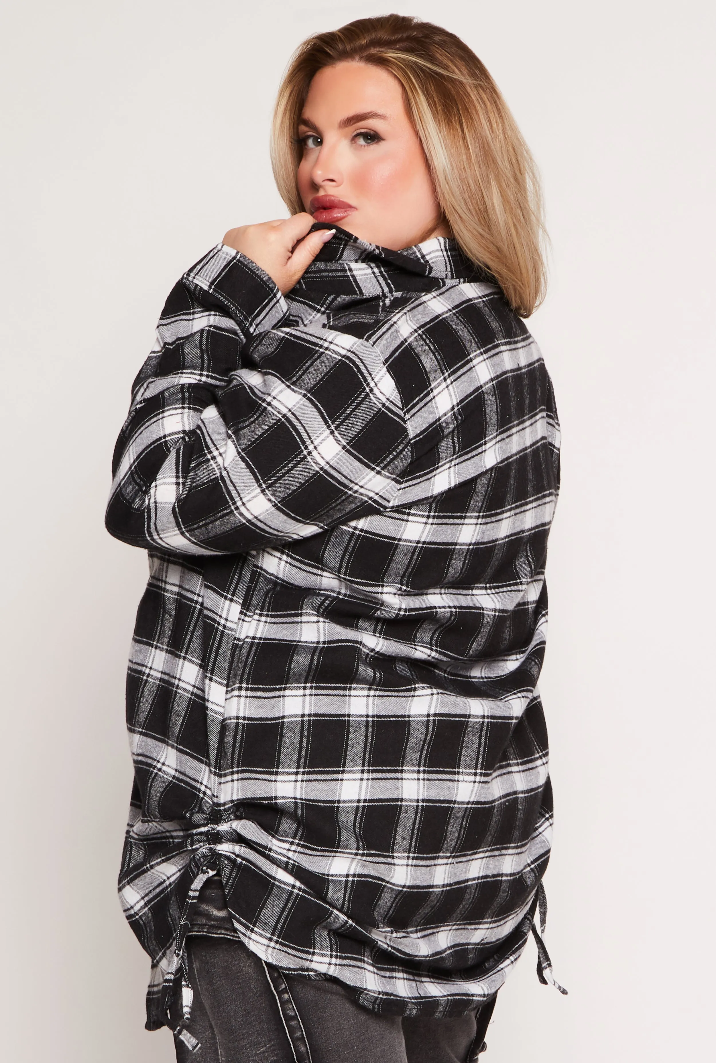 Plus Size Ruched Side Button Front Shirt sold by Rainbow product image thumbnail 3