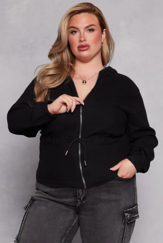 Plus Size Cinched Waist Zip Hooded Top sold by Rainbow