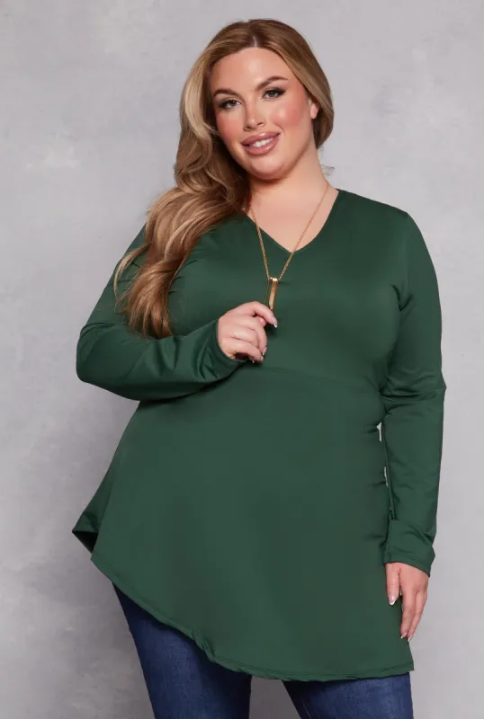 Plus Size Asymmetrical Tunic Top with Necklace sold by Rainbow
