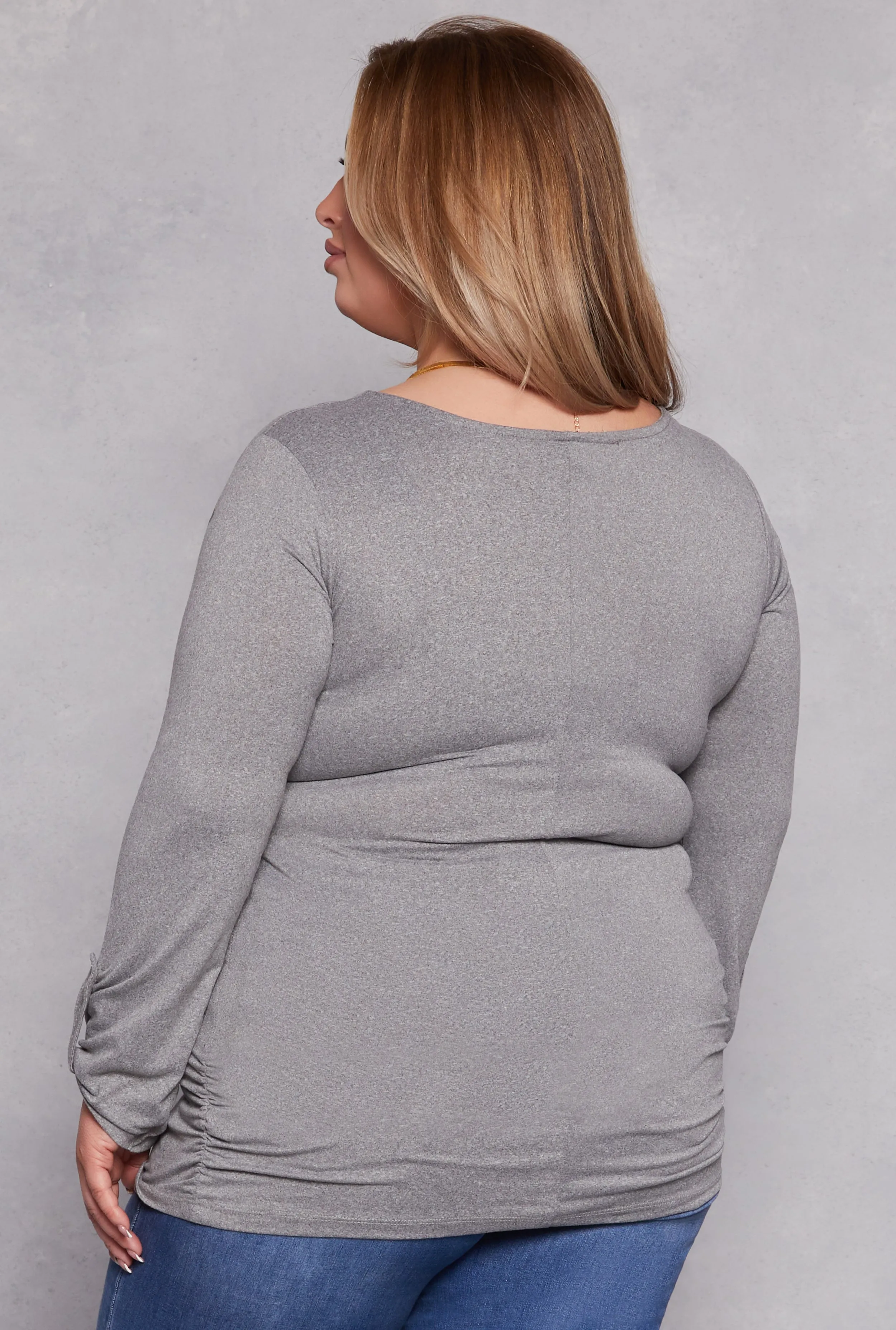 Plus Size Half Zip Ruched Long Sleeve Top sold by Rainbow product image thumbnail 3
