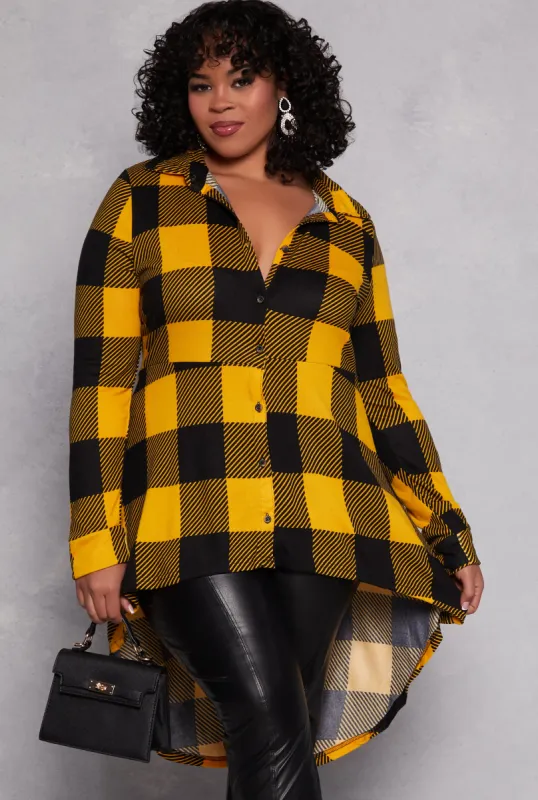 Plus Size Buffalo Plaid High Low Shirt sold by Rainbow