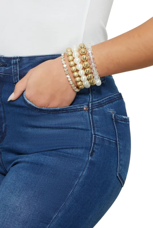 Faux Pearl Beaded Stretch Bracelets Set of 5 sold by Rainbow