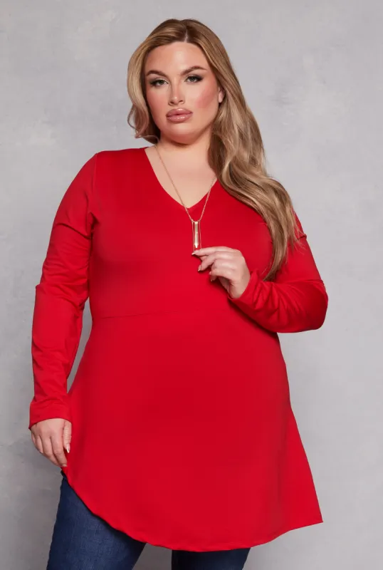Plus Size Asymmetrical Tunic Top with Necklace sold by Rainbow