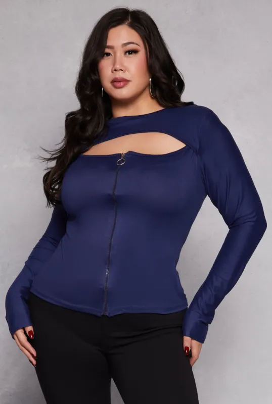 Plus Size Cut Out Zip Front Top sold by Rainbow