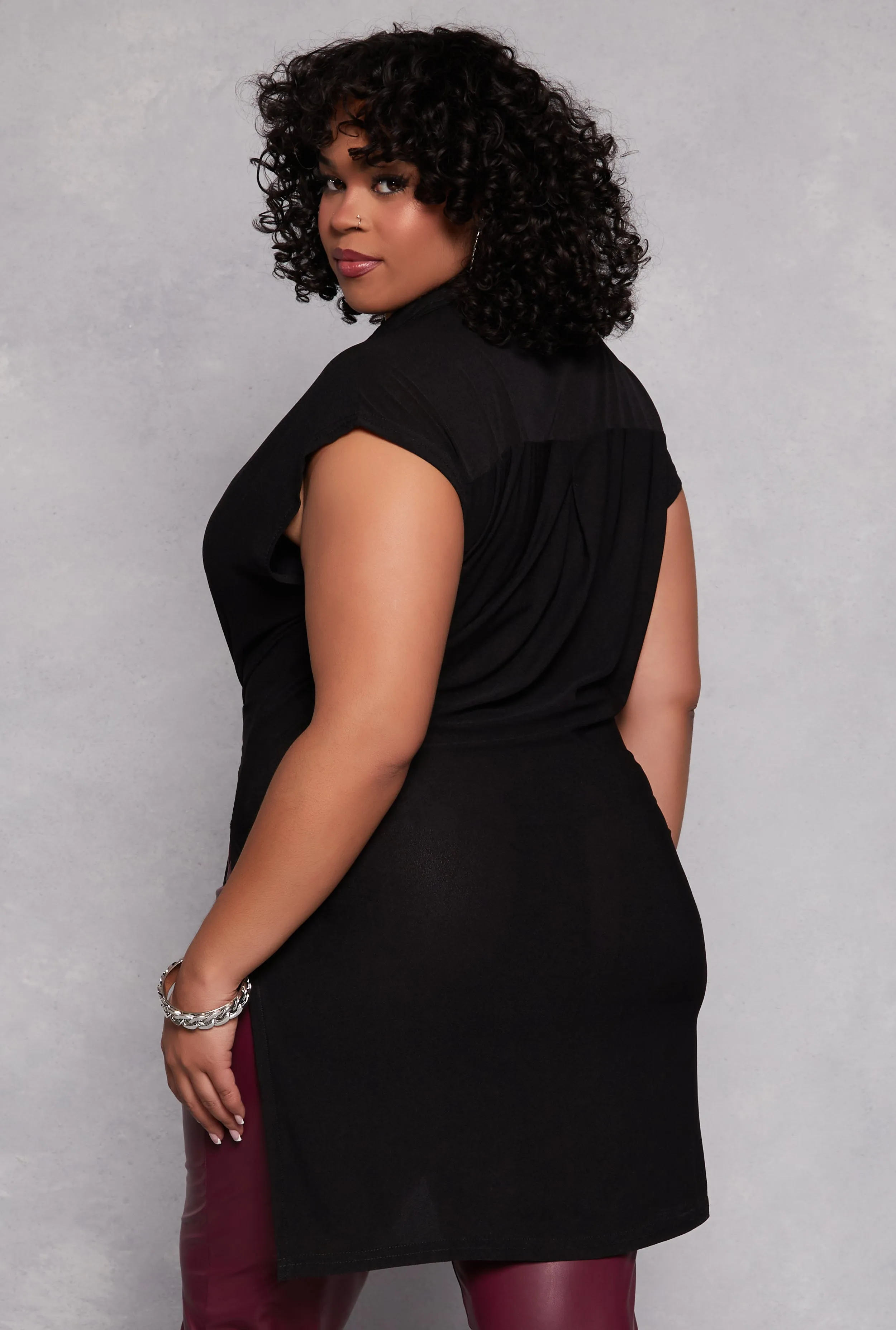 Plus Size Cap Sleeve Tie Front High Low Shirt sold by Rainbow product image thumbnail 3