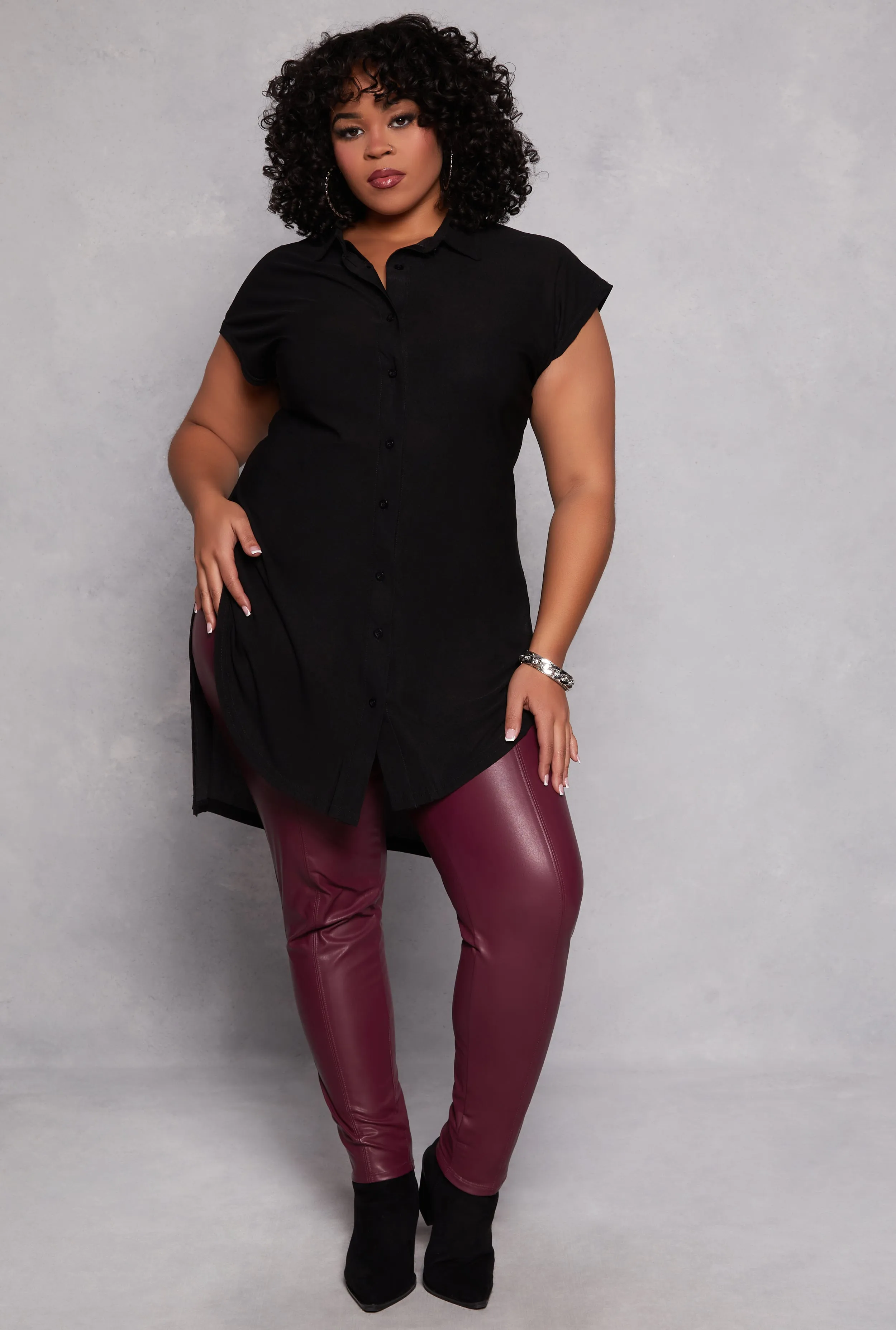Plus Size Cap Sleeve Tie Front High Low Shirt sold by Rainbow product image thumbnail 2