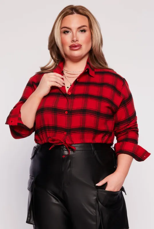 Plus Size Plaid Tie Hem Crop Top sold by Rainbow