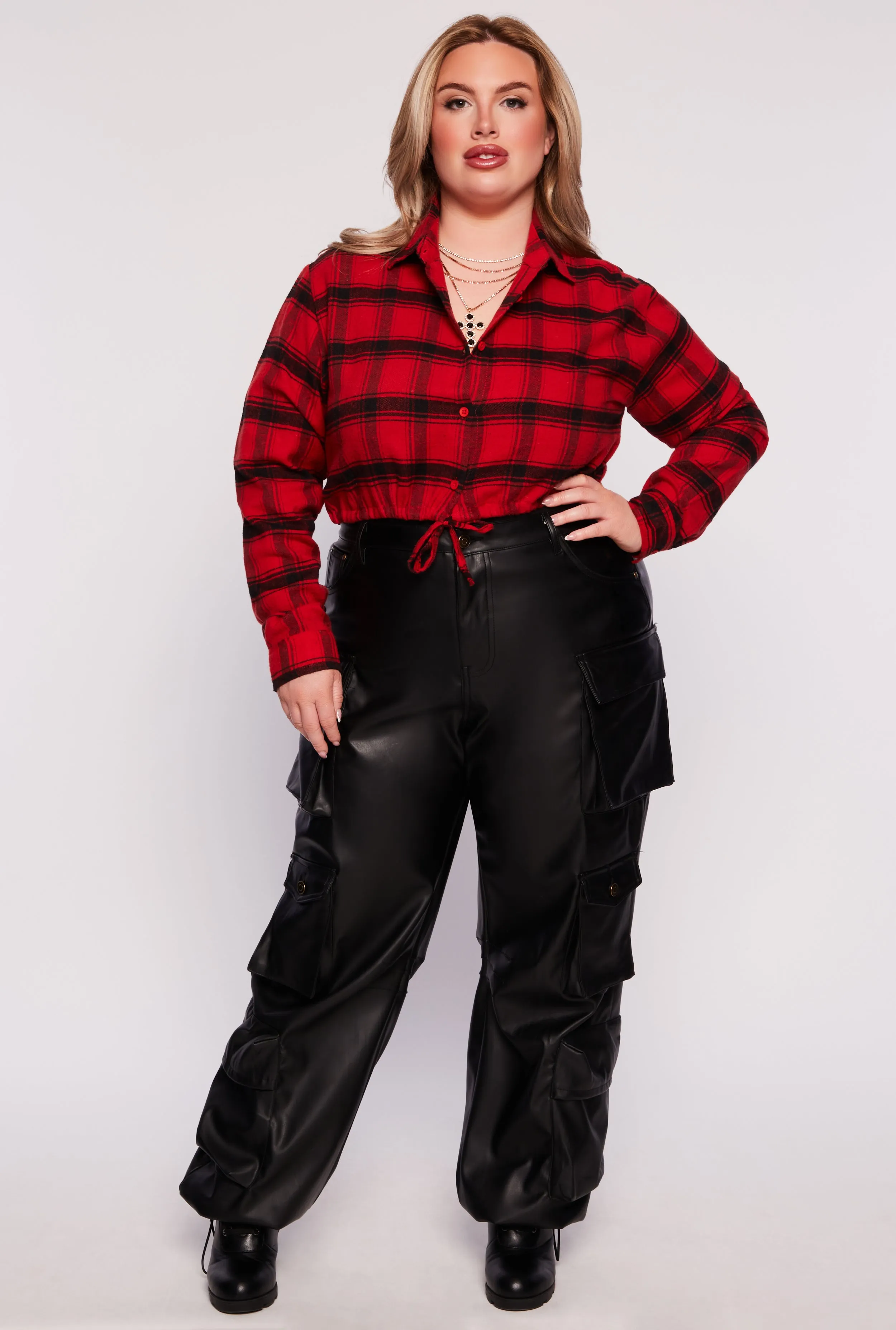 Plus Size Plaid Tie Hem Crop Top sold by Rainbow product image thumbnail 2