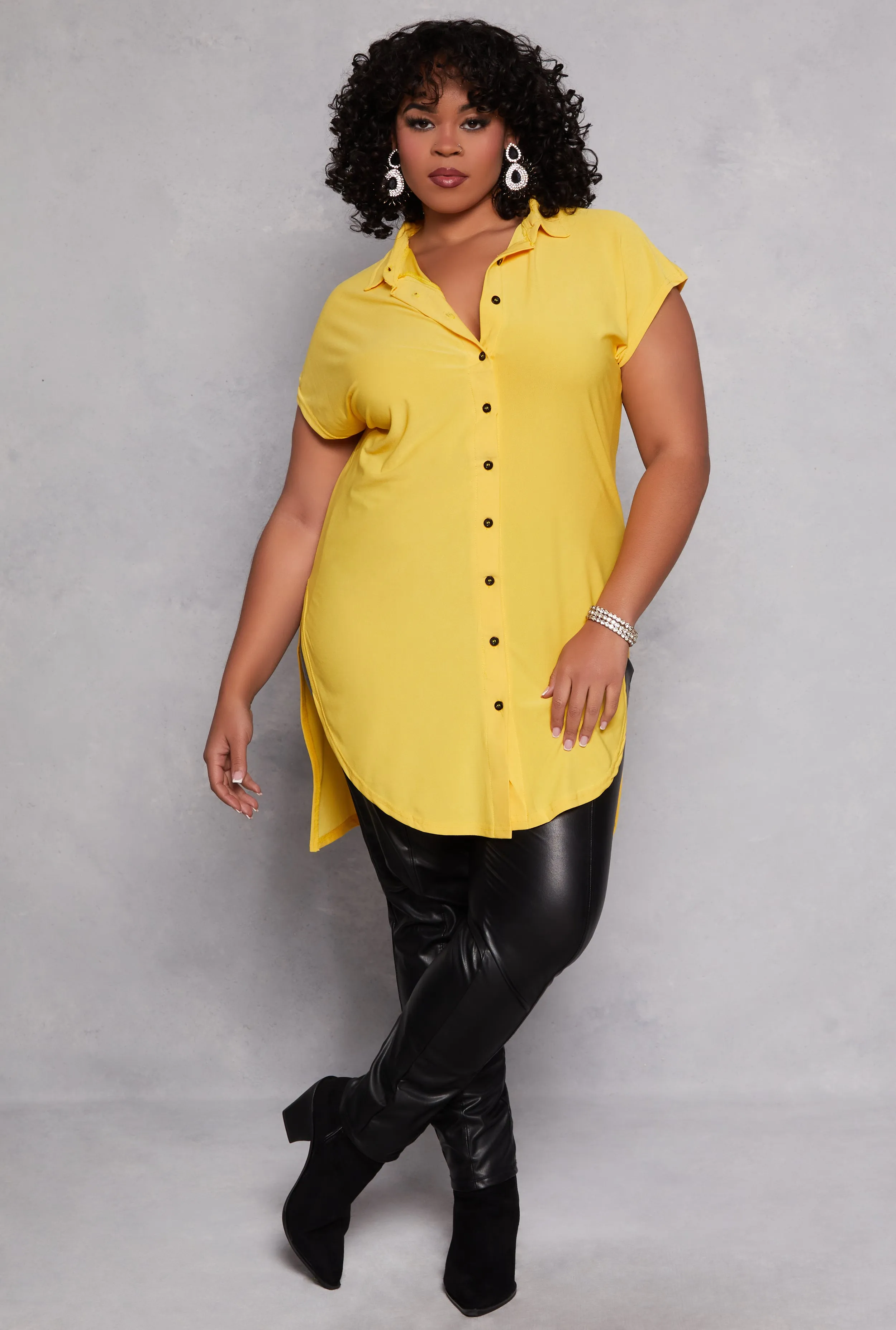 Plus Size Cap Sleeve Tie Front High Low Shirt sold by Rainbow product image thumbnail 2