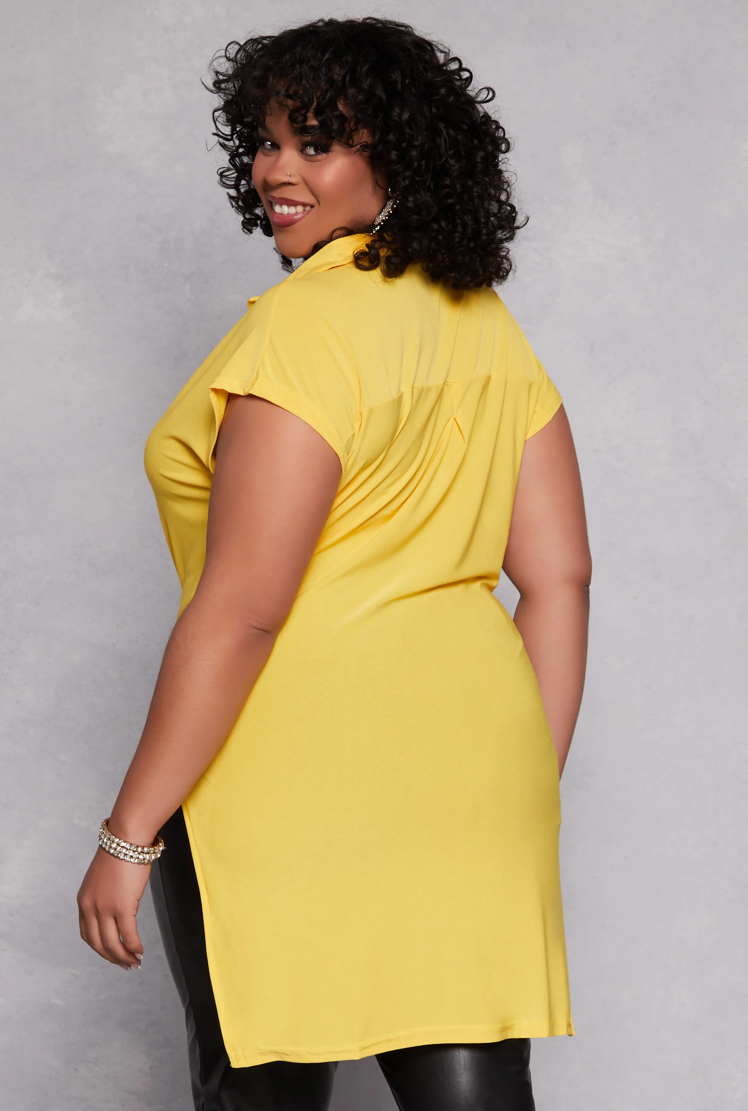 Plus Size Cap Sleeve Tie Front High Low Shirt sold by Rainbow product image thumbnail 3