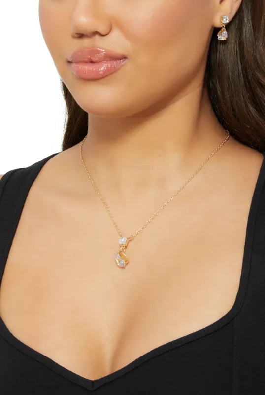 Cubic Zirconia Necklace and Drop Stud Earrings sold by Rainbow
