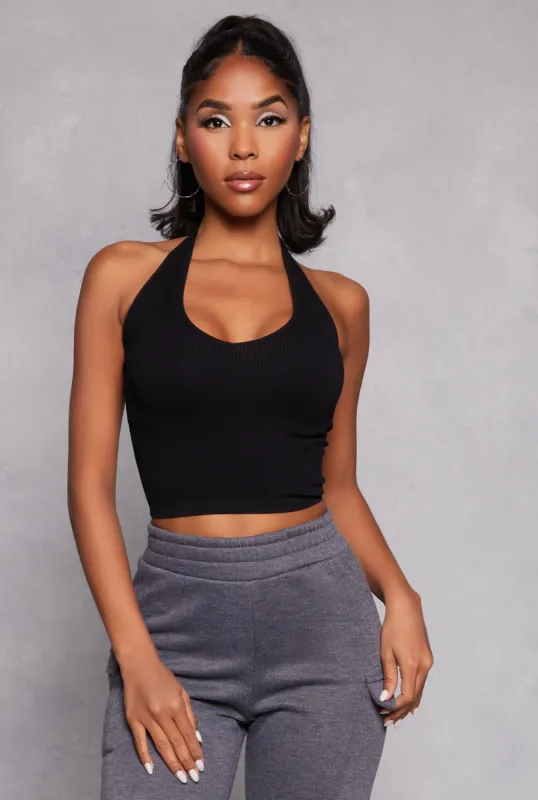 Ribbed Knit Seamless Halter Top sold by Rainbow