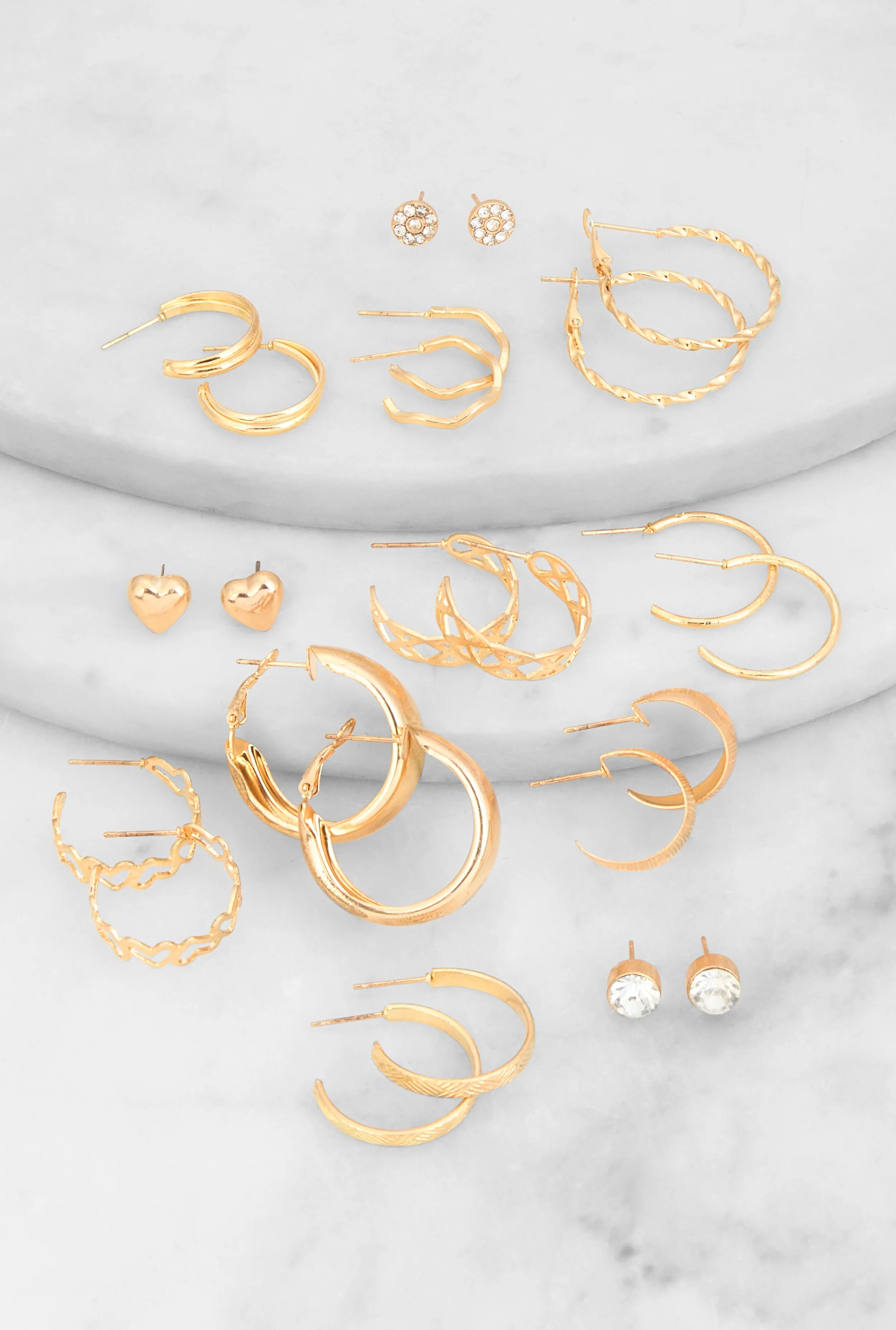 Assorted Heart Stud and Hoop Earrings Set of 12 sold by Rainbow