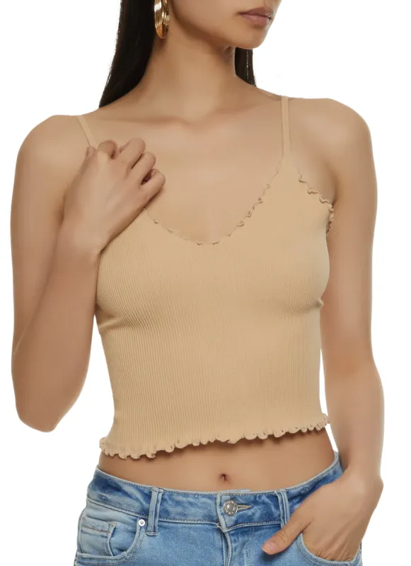 Ribbed Knit Lettuce Edge V Neck Seamless Cami sold by Rainbow
