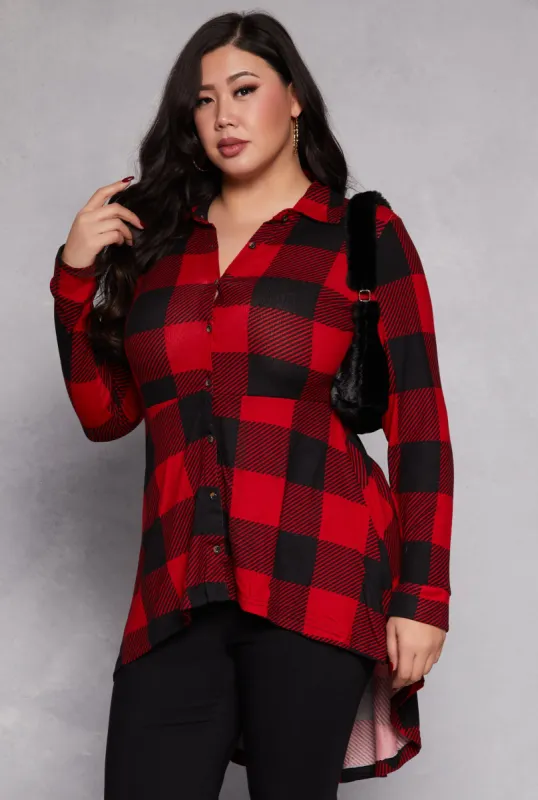 Plus Size Buffalo Plaid High Low Shirt sold by Rainbow