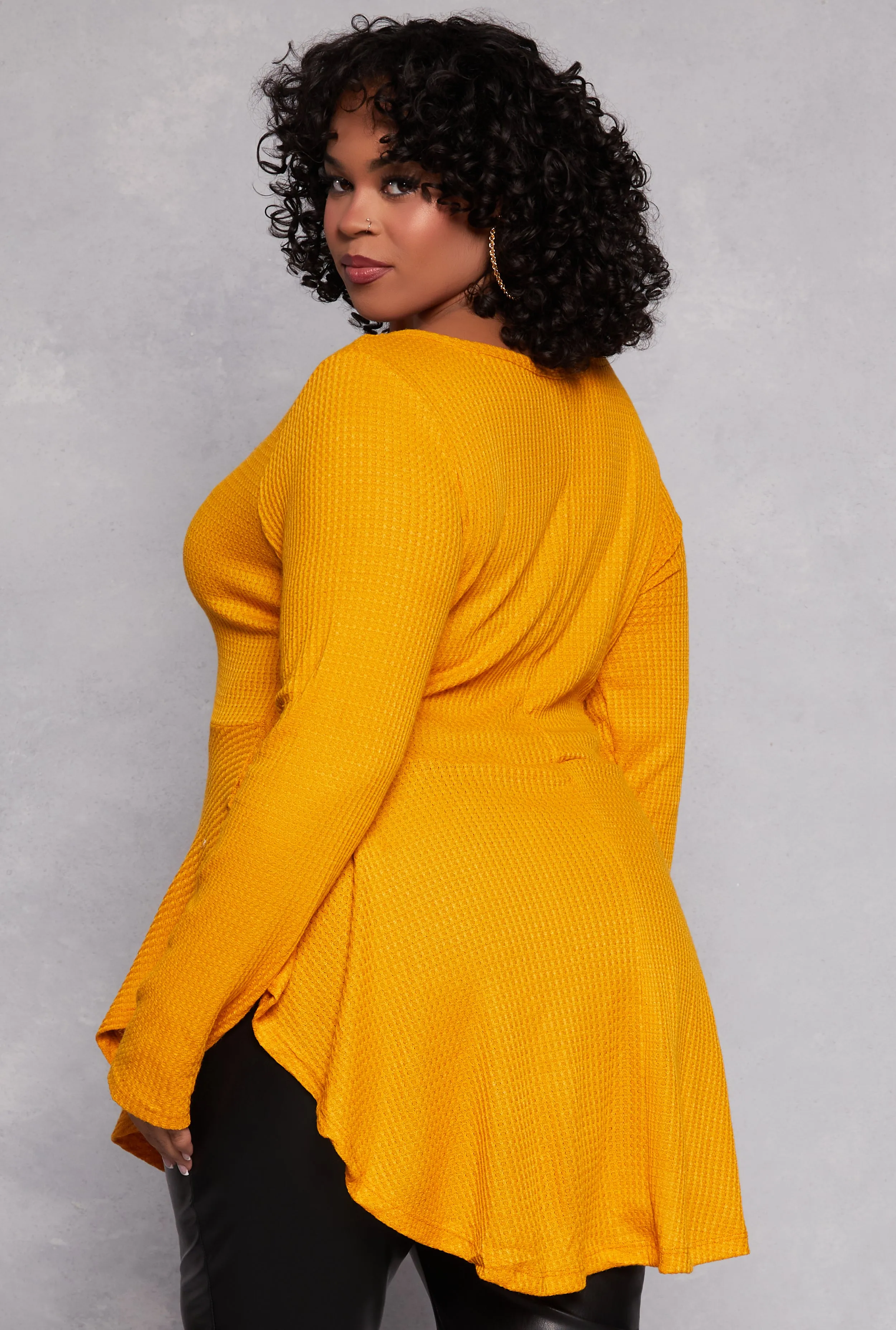 Plus Size Waffle Knit Henley Peplum Top sold by Rainbow product image thumbnail 3