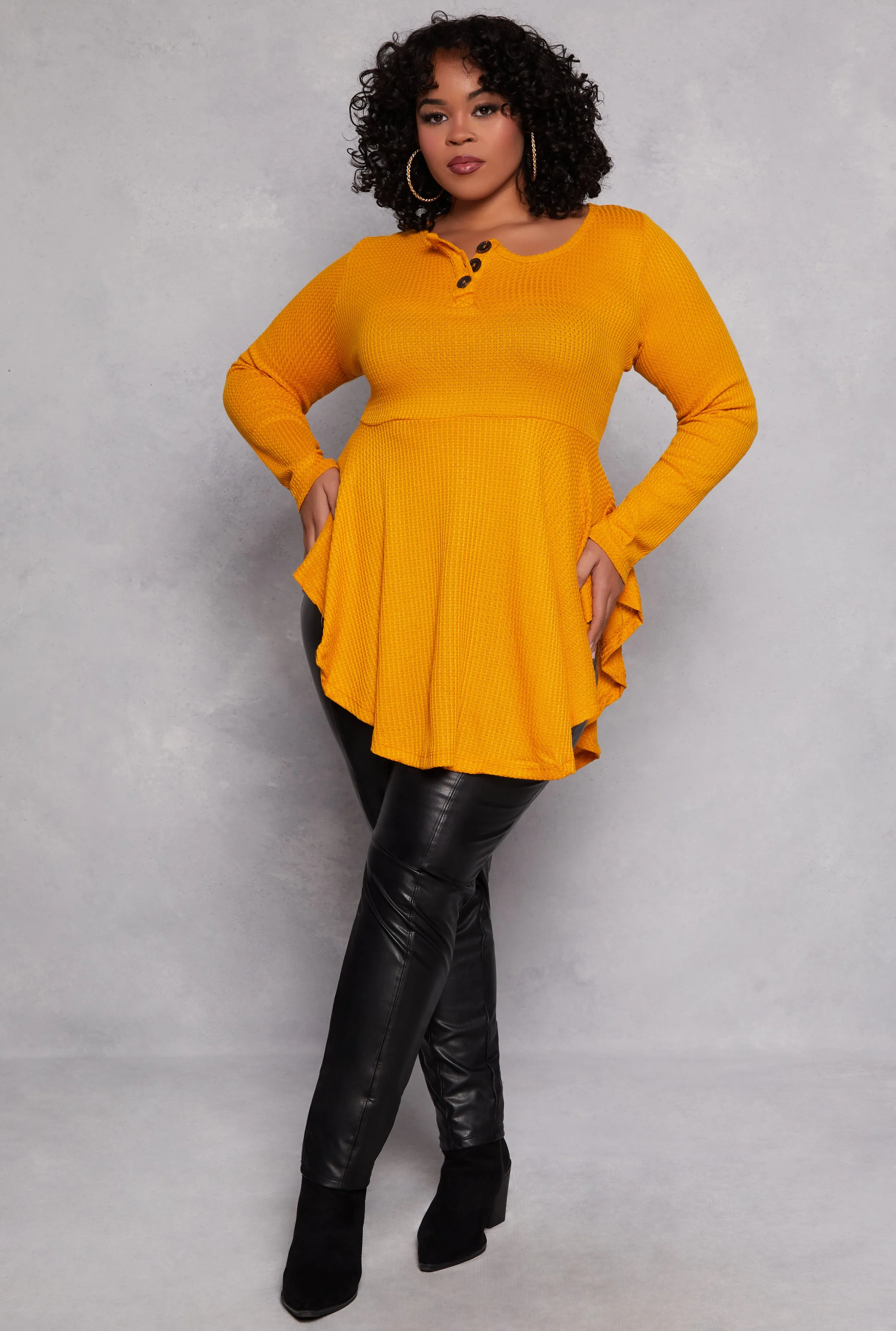 Plus Size Waffle Knit Henley Peplum Top sold by Rainbow product image thumbnail 2