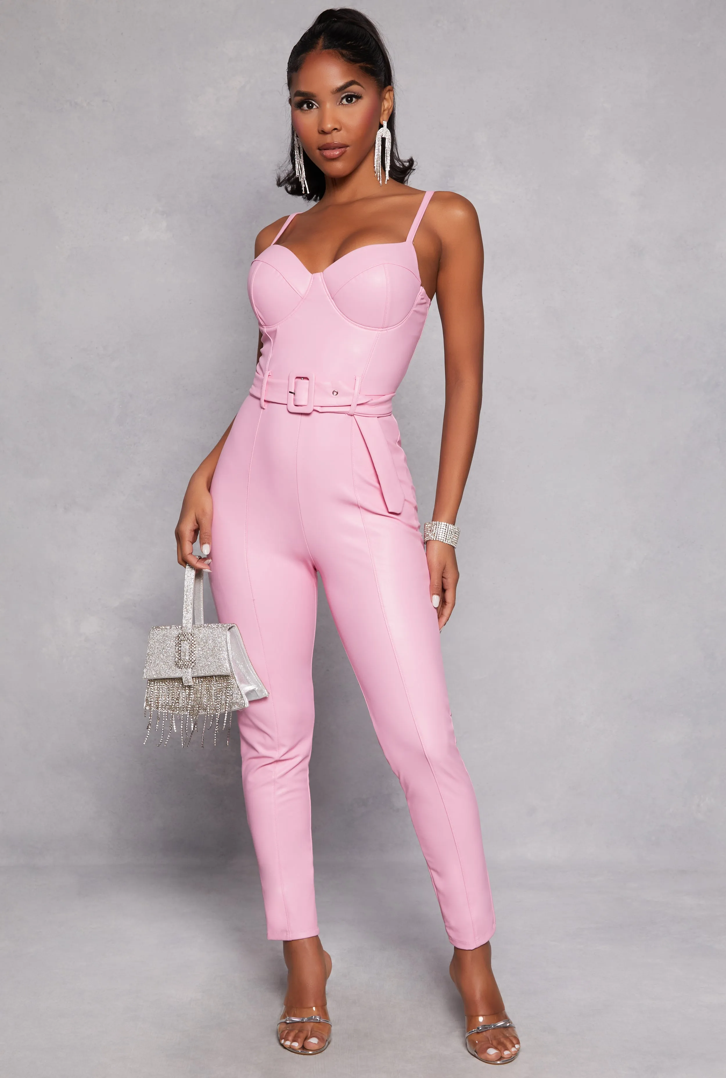 Haute Monde Faux Leather Belted Bustier Jumpsuit sold by Rainbow product image thumbnail 2