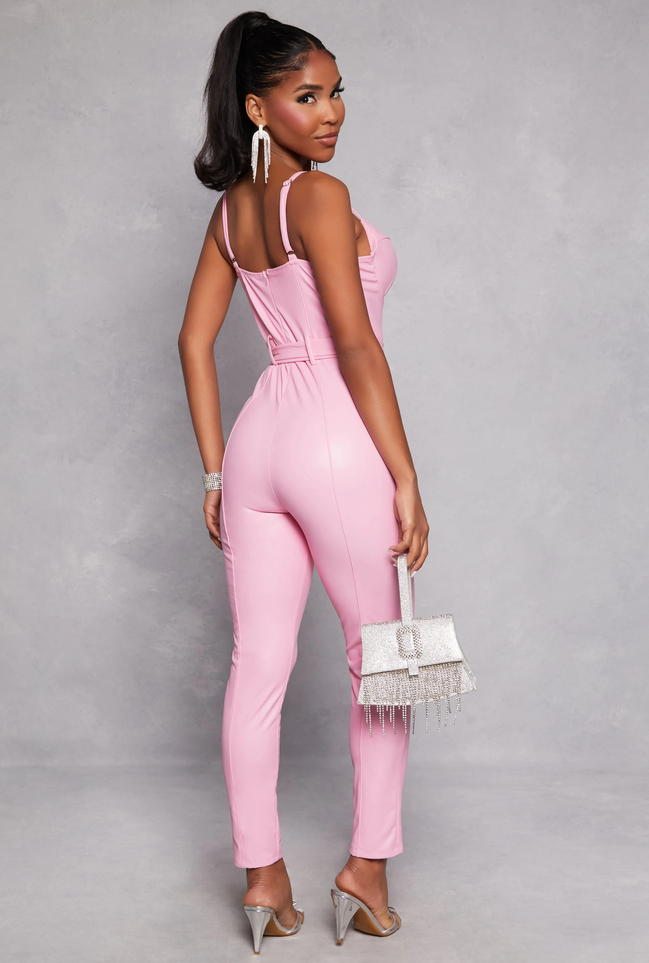 Haute Monde Faux Leather Belted Bustier Jumpsuit sold by Rainbow product image thumbnail 3