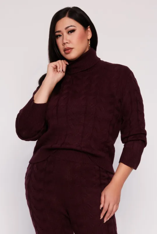 Plus Size Cable Knit Turtleneck Sweater sold by Rainbow