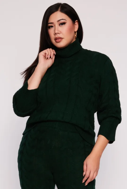 Plus Size Cable Knit Turtleneck Sweater sold by Rainbow