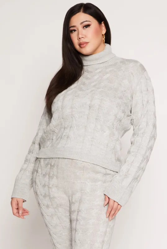 Plus Size Cable Knit Turtleneck Sweater sold by Rainbow