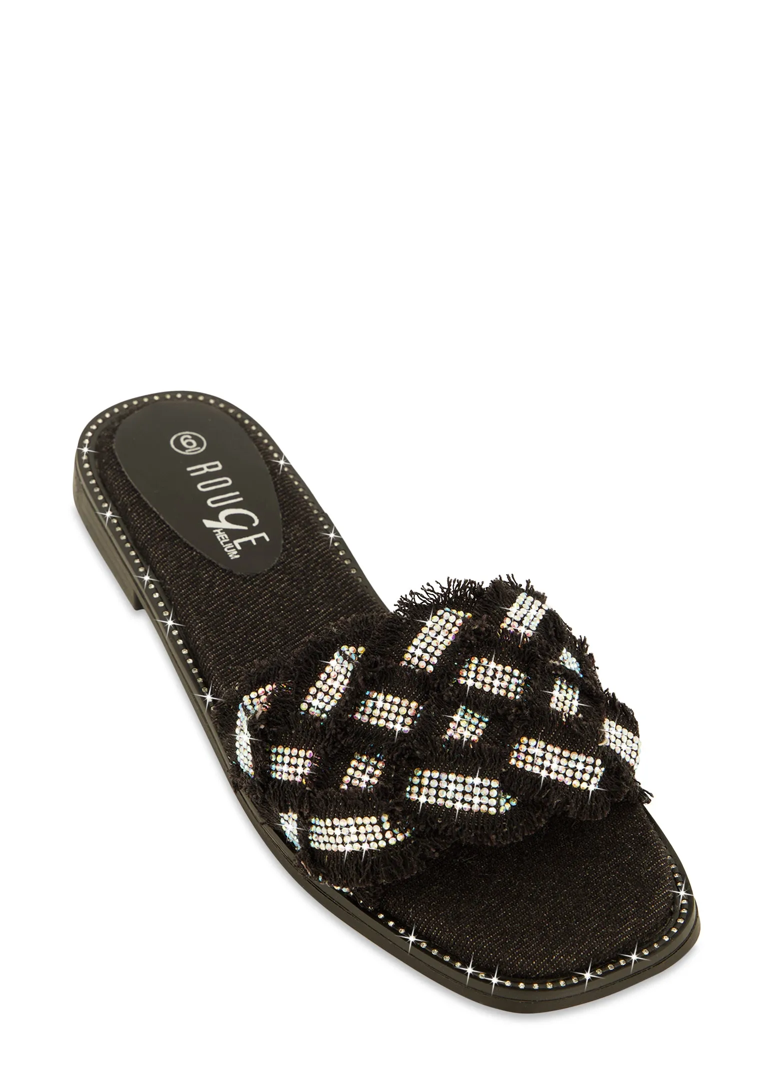 Rhinestone Frayed Braided Band Slide Sandals sold by Rainbow