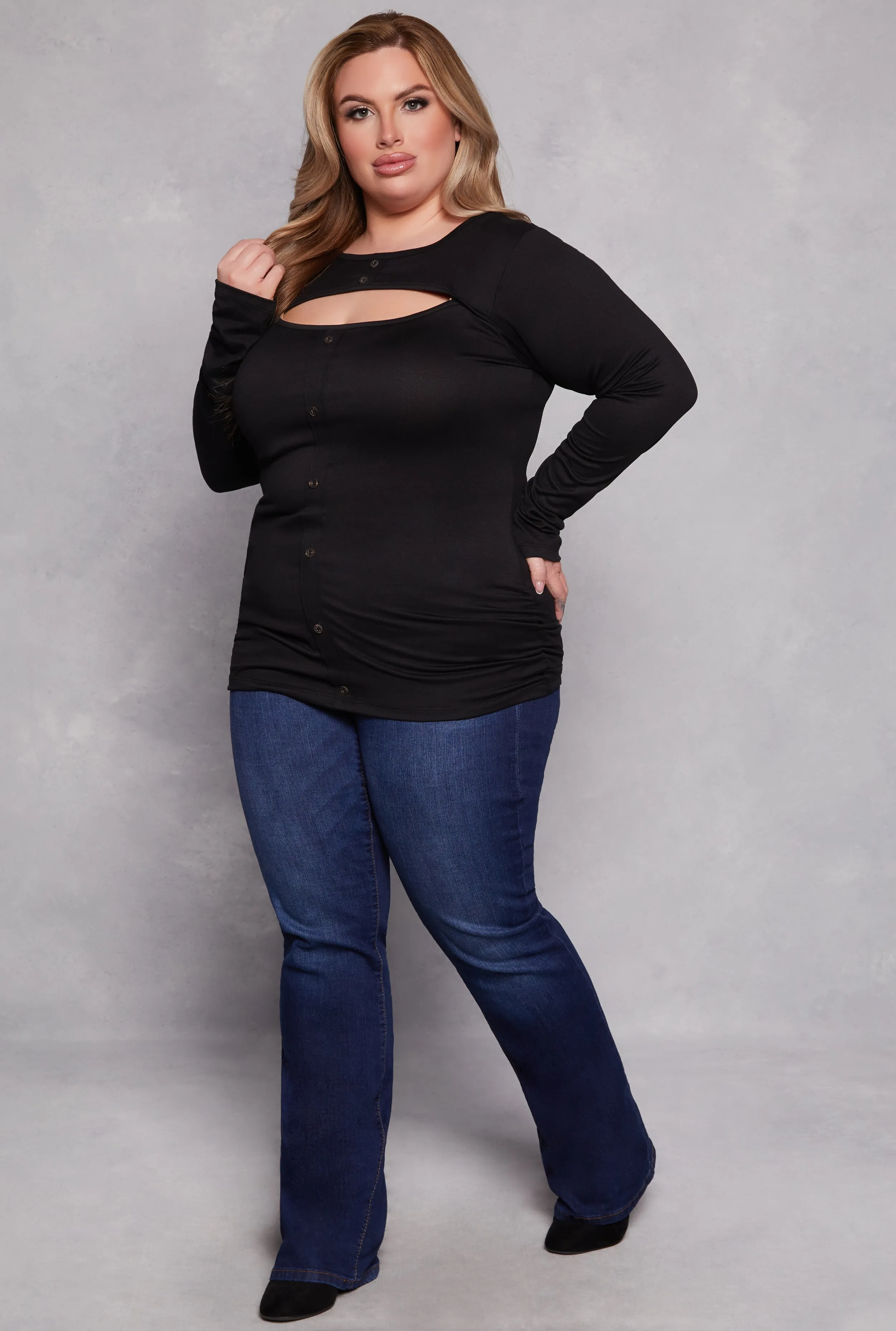 Plus Size Button Detail Cut Out Top sold by Rainbow product image thumbnail 2