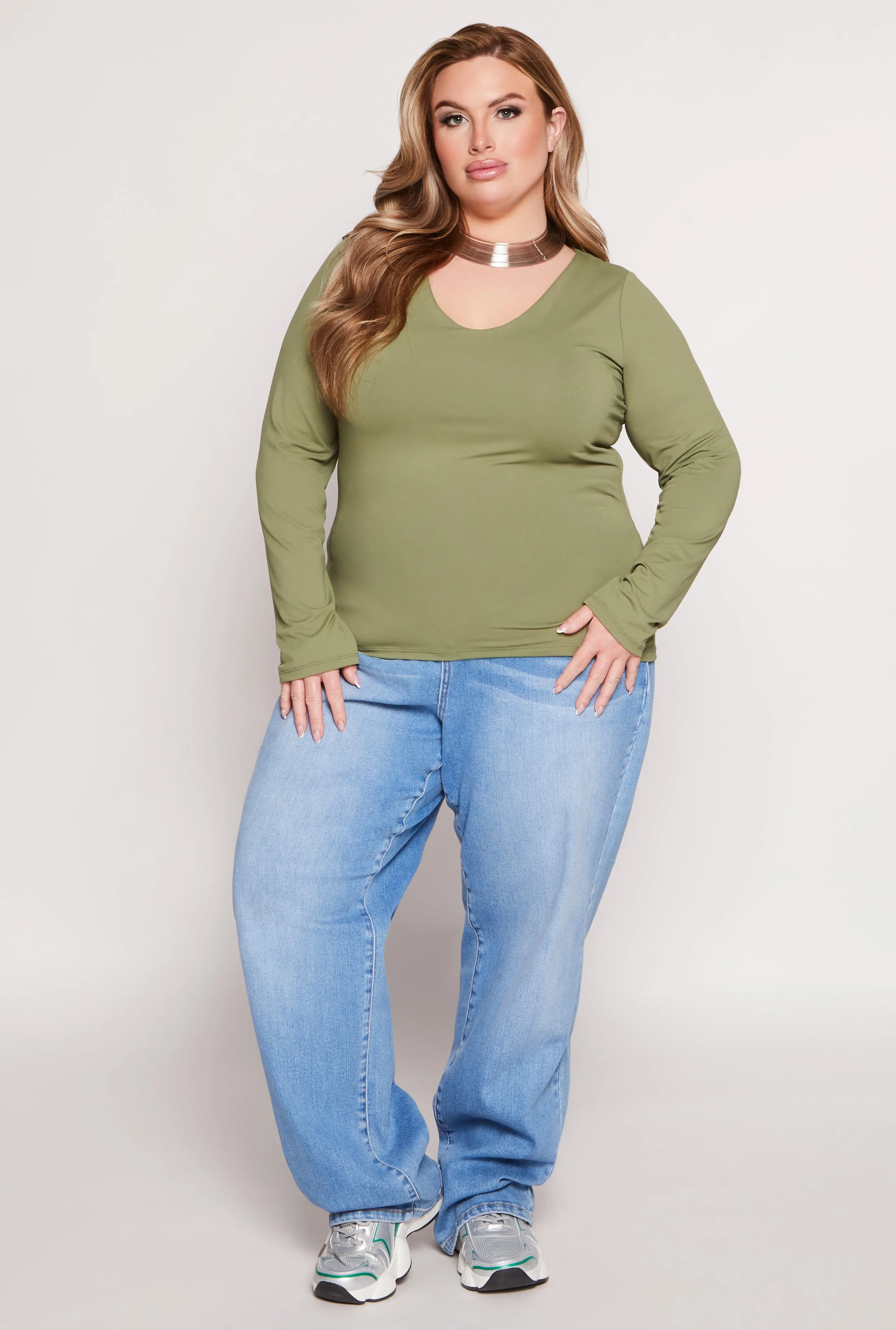 Plus Size V Neck Long Sleeve Top sold by Rainbow product image thumbnail 2