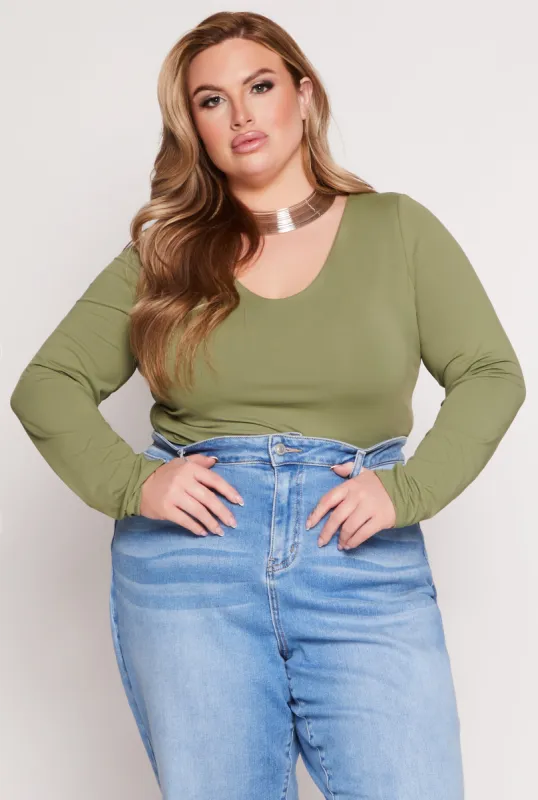 Plus Size V Neck Long Sleeve Top sold by Rainbow