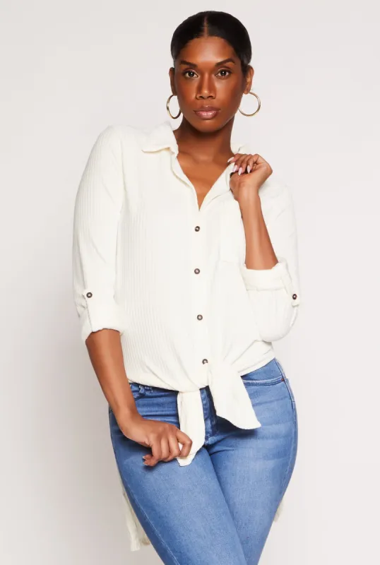 Ribbed Velvet Button Front Tunic Top sold by Rainbow