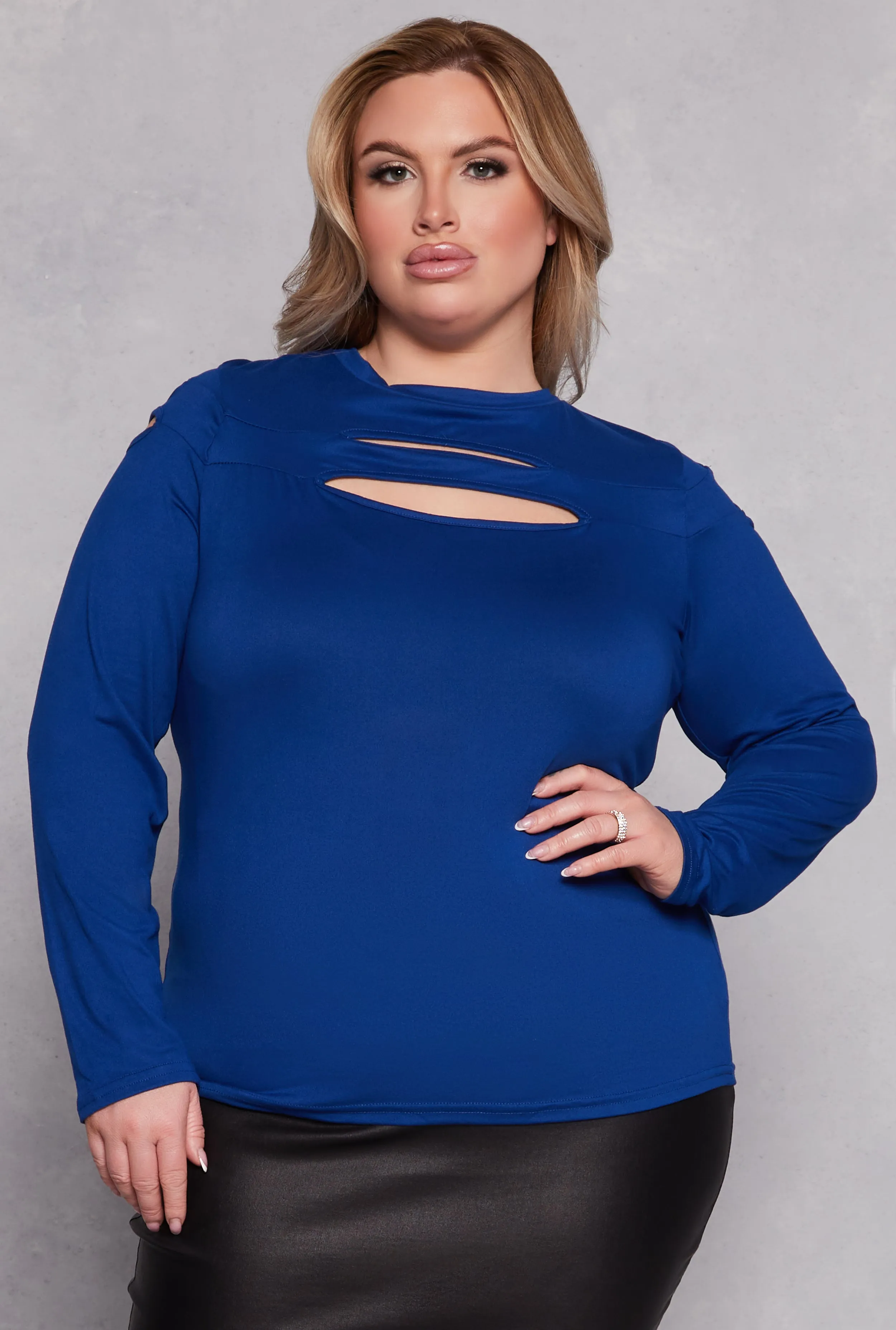 Plus Size Cut Out Detail Long Sleeve Top sold by Rainbow