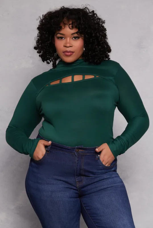 Plus Size Caged Keyhole Long Sleeve Top sold by Rainbow