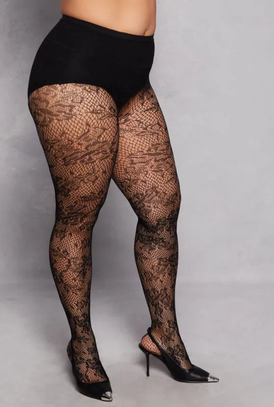 Plus Size Floral Fishnet Tights sold by Rainbow