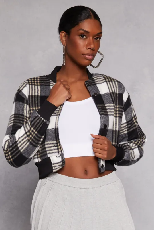 Plaid Cropped Bomber Jacket sold by Rainbow