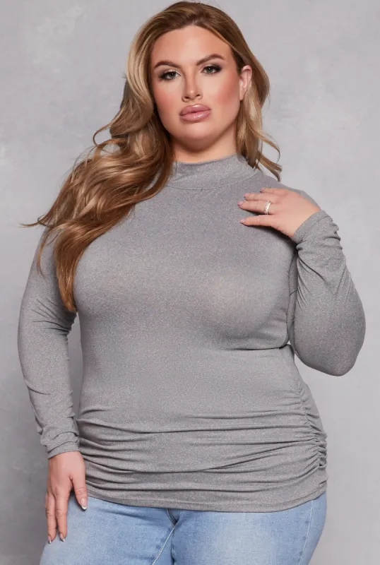 Plus Size Soft Knit Ruched Mock Neck Top sold by Rainbow