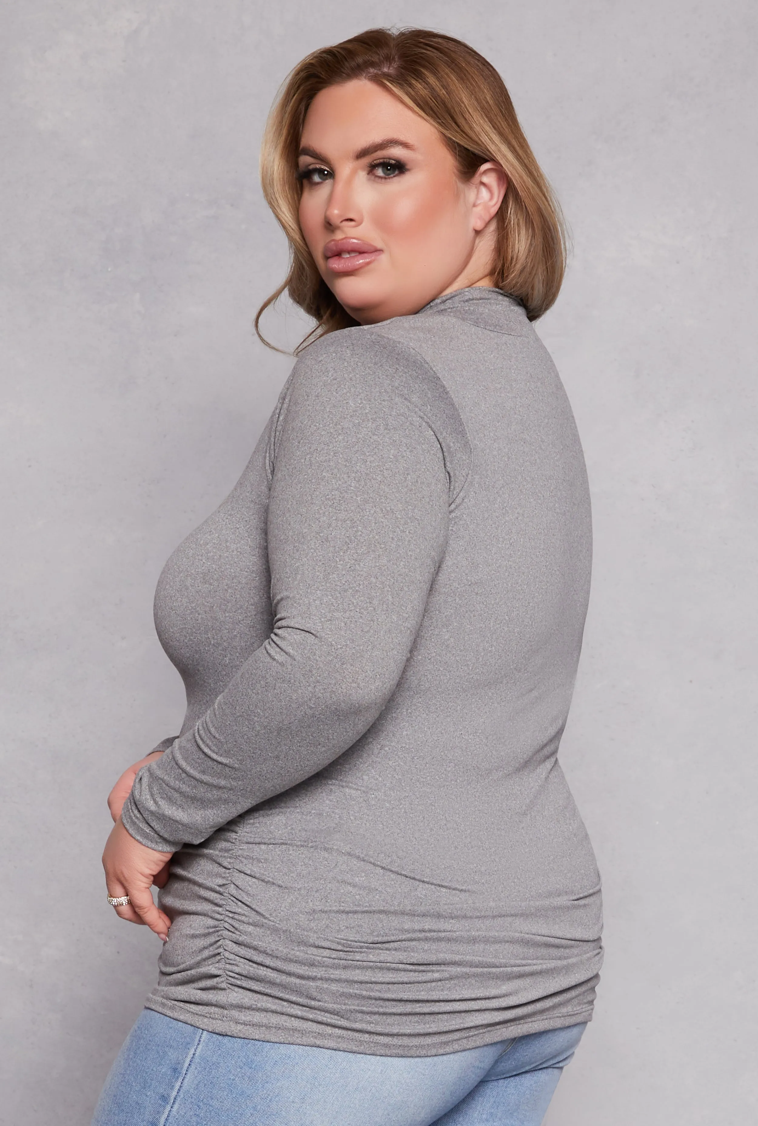 Plus Size Soft Knit Ruched Mock Neck Top sold by Rainbow product image thumbnail 3