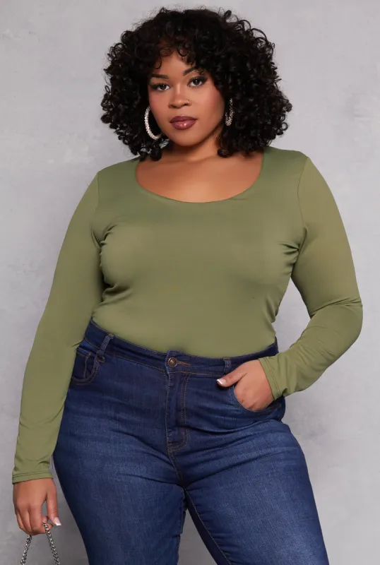 Plus Size Scoop Neck Long Sleeve T Shirt sold by Rainbow