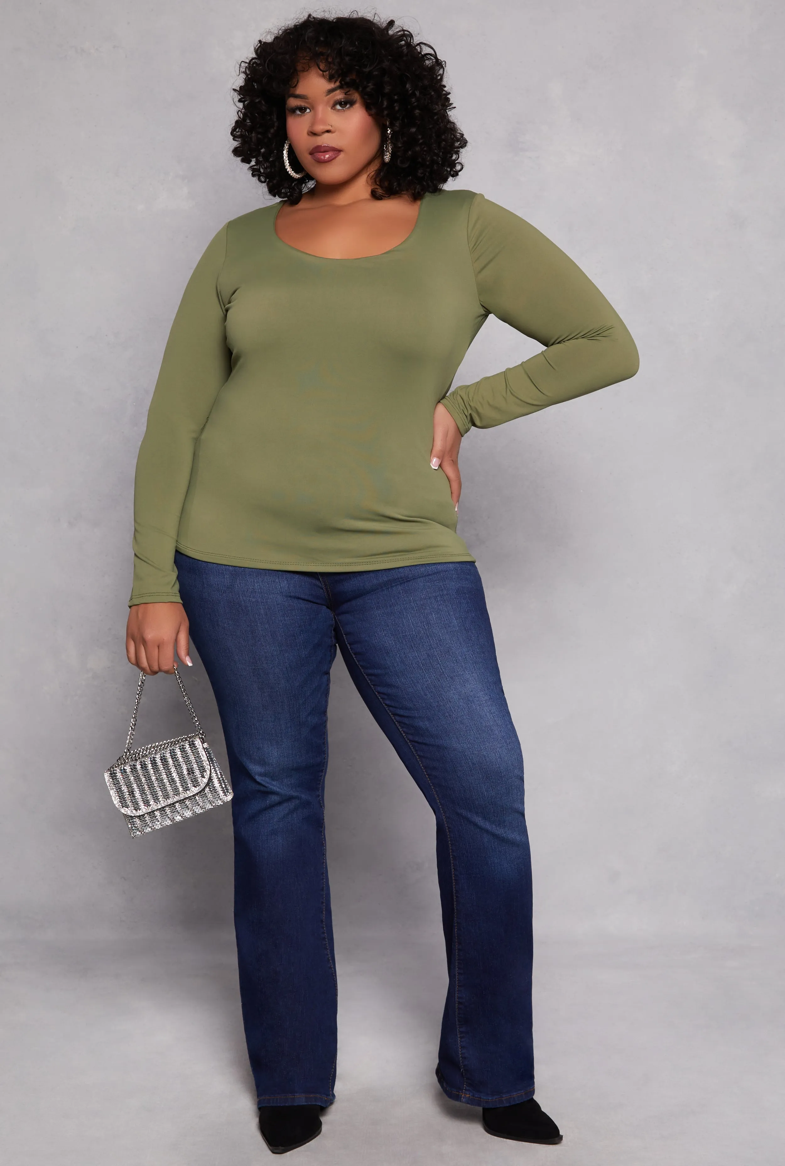 Plus Size Scoop Neck Long Sleeve T Shirt sold by Rainbow product image thumbnail 2