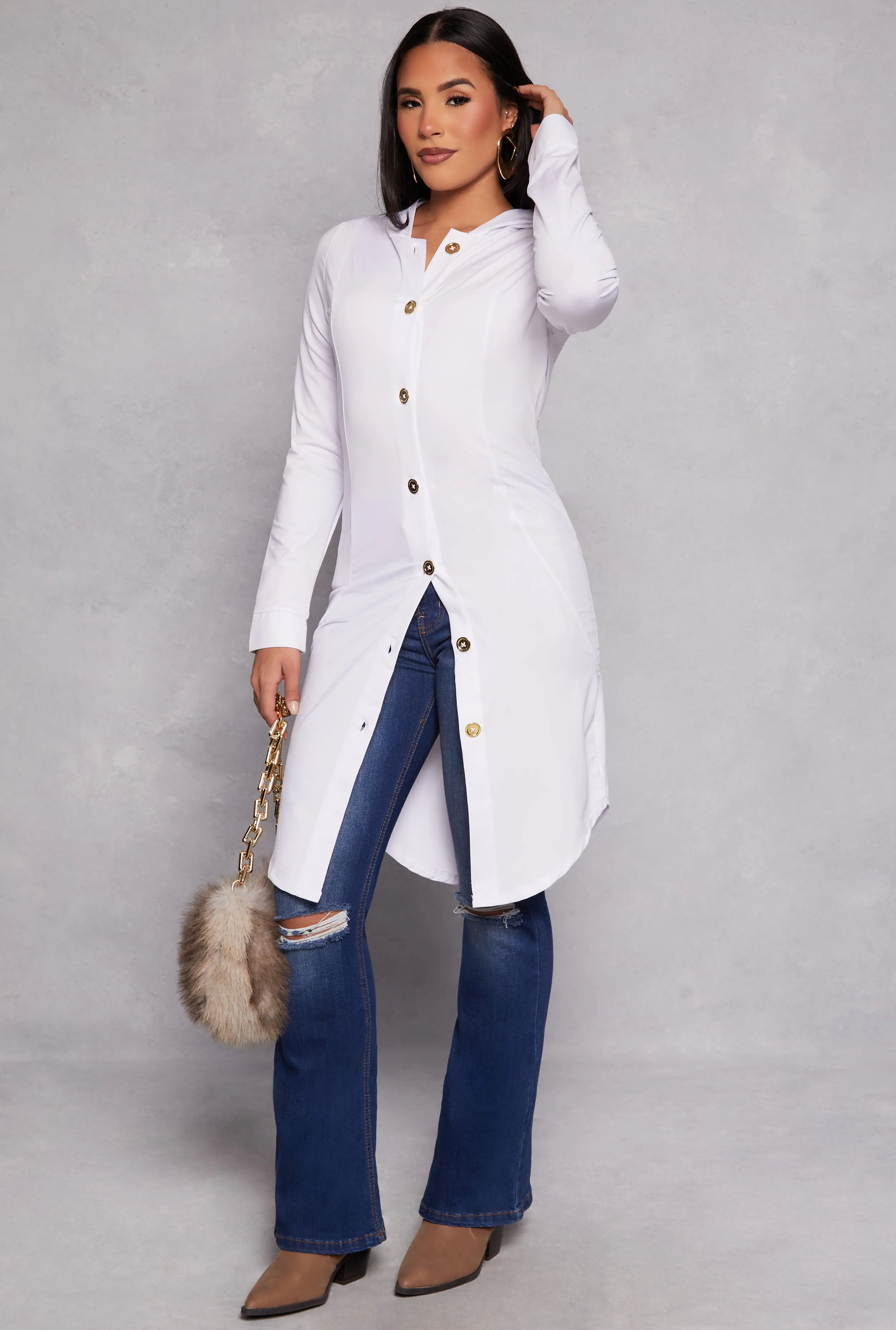 Button Front Hooded Tunic Top sold by Rainbow product image thumbnail 2